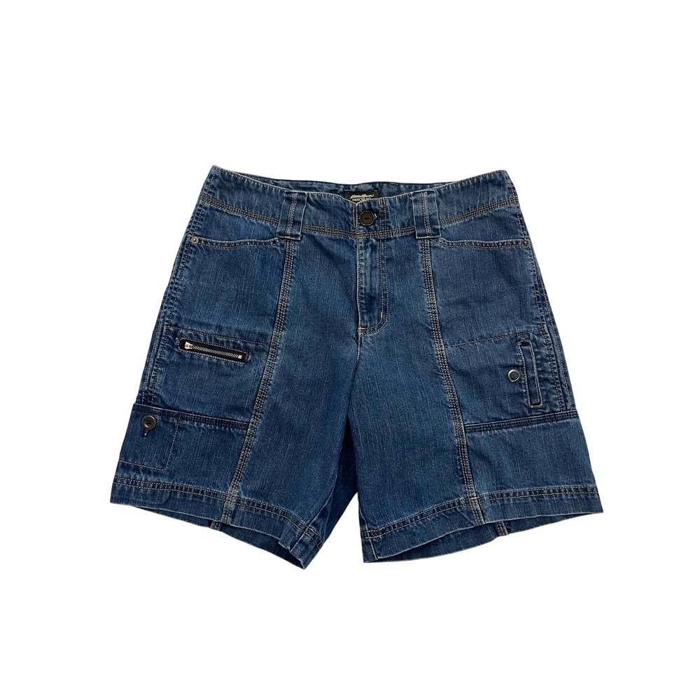 Eddie Bauer Mercer Fit Blue Denim Cotton Utility Cargo Shorts Size 8